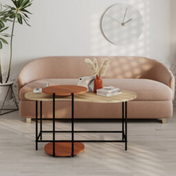 Decortie Modern Cuddle Coffee Tables Oak, Cinnamon 2 Piece Nested Table Round W Wheels And Oval Table Metal Legs Office - thumbnail 4