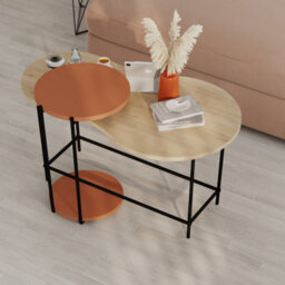 Decortie Modern Cuddle Coffee Tables Oak, Cinnamon 2 Piece Nested Table Round W Wheels And Oval Table Metal Legs Office - thumbnail 5