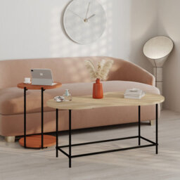 Decortie Modern Cuddle Coffee Tables Oak, Cinnamon 2 Piece Nested Table Round W Wheels And Oval Table Metal Legs Office