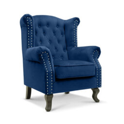 Velvet Wingback Fireside Chair Armchair With Buttons Blue - thumbnail 3
