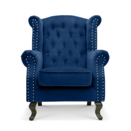 Velvet Wingback Fireside Chair Armchair With Buttons Blue - thumbnail 2