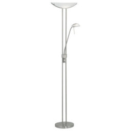 Elegant Satin Nickel Floor Lamp With White Glass Shade - thumbnail 1