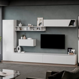 Decorotika Nice Moduler Modern Tv Unit Wall Mount Customizable Layout High Gloss White - thumbnail 2