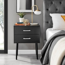 Furniturebox Taylor Black Painted Wooden Bedside Table With 2 Drawers And Silver Handles - thumbnail 2