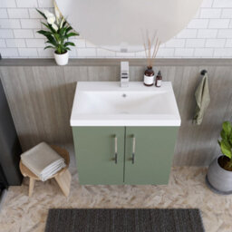 Balterley Contemporary Bathroom Wall Hung 2 Soft-Close Door Vanity Unit & Mid-Edge Basin, Satin Green, 600 mm - thumbnail 3