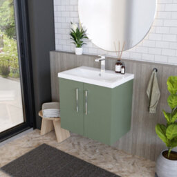 Balterley Contemporary Bathroom Wall Hung 2 Soft-Close Door Vanity Unit & Mid-Edge Basin, Satin Green, 600 mm - thumbnail 4