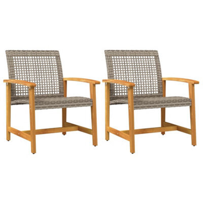 Berkfield Durable Garden Chairs 2 Pcs Grey Poly Rattan And Acacia Wood