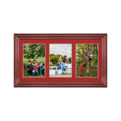 AK Frames 40X20Cm Rose Wood Classic Multi Photo Frame With Crimson Mount - Holds 3 Apertures (3X) 6X4 Photos - image 1