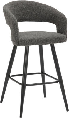 Lamboro Amalfi Boucle Kitchen Bar Stools, Single, Fixed Height Metal Legs With Footrest, Breakfast Bar Stool - Grey - image 1