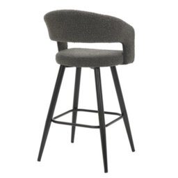 Lamboro Amalfi Boucle Kitchen Bar Stools, Single, Fixed Height Metal Legs With Footrest, Breakfast Bar Stool - Grey - thumbnail 4