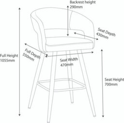 Lamboro Amalfi Boucle Kitchen Bar Stools, Single, Fixed Height Metal Legs With Footrest, Breakfast Bar Stool - Grey - thumbnail 2