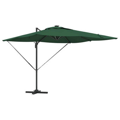 Berkfield Modern Cantilever Roma Parasol With Leds - Green, 286 X 284 X 270 Cm Aluminium
