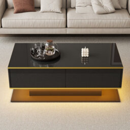 Btm High Gloss Led Coffee Table 100Cm, Gold Accents, 3 Drawers, Usb Led Light Strip - thumbnail 8