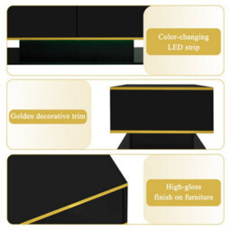 Btm High Gloss Led Coffee Table 100Cm, Gold Accents, 3 Drawers, Usb Led Light Strip - thumbnail 9