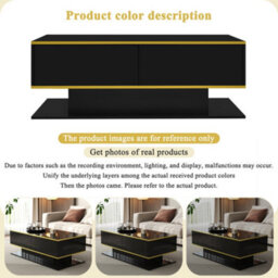 Btm High Gloss Led Coffee Table 100Cm, Gold Accents, 3 Drawers, Usb Led Light Strip - thumbnail 7