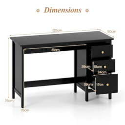 Computer Desk Modern Writing Desk W/ 3 Drawers Black - thumbnail 2