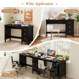 Computer Desk Modern Writing Desk W/ 3 Drawers Black - thumbnail 5