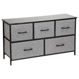 Chest Of Drawers With 5 Fabric Drawers Wood Top And Metal Frame Modern Bedroom Or Hallway Storage Unit Black Top