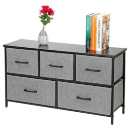 Chest Of Drawers With 5 Fabric Drawers Wood Top And Metal Frame Modern Bedroom Or Hallway Storage Unit Black Top - thumbnail 6