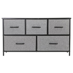 Chest Of Drawers With 5 Fabric Drawers Wood Top And Metal Frame Modern Bedroom Or Hallway Storage Unit Black Top - thumbnail 7