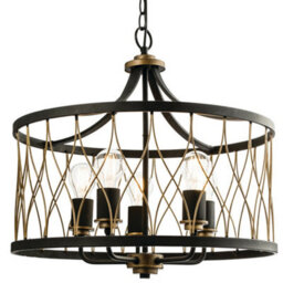Multi Light Ceiling Pendant 5 Bulb Matt Black & Bronze Vintage Chandelier Lamp - thumbnail 1