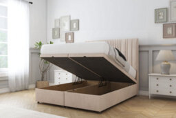 "Sloomy Kingsley Sand Naples Ottoman Bed Base With 54"" Floor Standing Headboard 5' King" - thumbnail 2