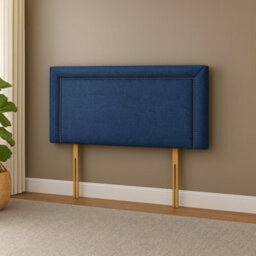 Comfy Deluxe Hannah Beading Blue Linen 4Ft6 Double Headboard 20 Inch