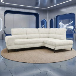 Universal Corner Sofa Bed With Large Bedding Storage Profiled Backrest Reversible Fabric Settee By Furnipol White Right