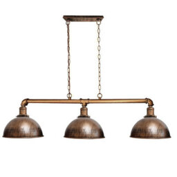 Brushed Copper 3 Lamp Industrial Pipe Pendant Light, E27 Fitting, Kitchen Island Dining Room - thumbnail 1