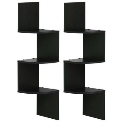 Walplus Furinno 3 Tier Wall Mount Floating Corner Radial Shelf, Set Of 2, Espresso - image 1