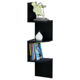 Walplus Furinno 3 Tier Wall Mount Floating Corner Radial Shelf, Set Of 2, Espresso - thumbnail 2
