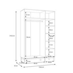 Wyld Haus Basel 3-Door Wardrobe In Light Grey With Oak Legs, Shelves, Drawer And Hanging Rail - thumbnail 8