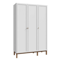 Wyld Haus Basel 3-Door Wardrobe In Light Grey With Oak Legs, Shelves, Drawer And Hanging Rail - thumbnail 3