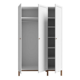 Wyld Haus Basel 3-Door Wardrobe In Light Grey With Oak Legs, Shelves, Drawer And Hanging Rail - thumbnail 6