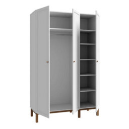 Wyld Haus Basel 3-Door Wardrobe In Light Grey With Oak Legs, Shelves, Drawer And Hanging Rail - thumbnail 5