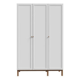 Wyld Haus Basel 3-Door Wardrobe In Light Grey With Oak Legs, Shelves, Drawer And Hanging Rail - thumbnail 4