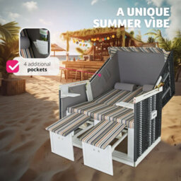 Tectake Beach Chair 'sylt' With Cushions, Footrest And Rain Cover - Black/grey/brown - 1 - thumbnail 8