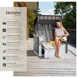Tectake Beach Chair 'sylt' With Cushions, Footrest And Rain Cover - Black/grey/brown - 1 - thumbnail 2