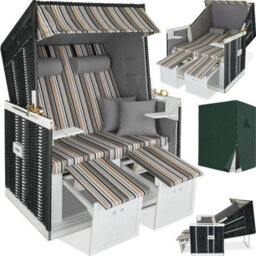 Tectake Beach Chair 'sylt' With Cushions, Footrest And Rain Cover - Black/grey/brown - 1 - thumbnail 1