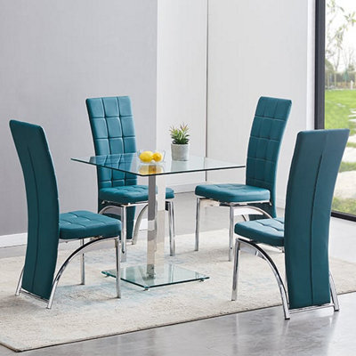 Furniture in Fashion Hartley Clear Glass Dining Table With 4 Ravenna Teal Chairs - image 1