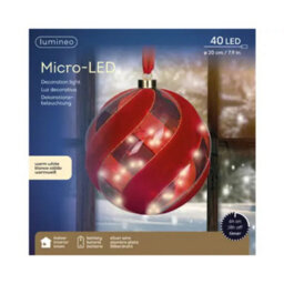 Kaemingk Micro Led Red Christmas Tree 20Cm Ball Hanging Ornament Steady Warm Light Indoor - thumbnail 3