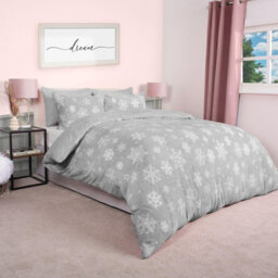 OHS Snowflake Teddy Fleece Duvet Cover Bedding Winter Christmas, Grey - Double - thumbnail 2