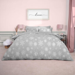 OHS Snowflake Teddy Fleece Duvet Cover Bedding Winter Christmas, Grey - Double - thumbnail 1