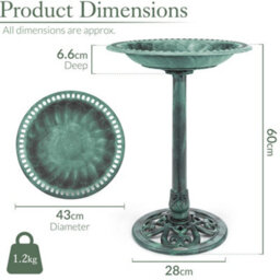 Christow Garden Ornate Resin Birdbath With Rustic Metal Effect - thumbnail 7