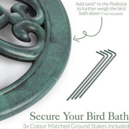 Christow Garden Ornate Resin Birdbath With Rustic Metal Effect - thumbnail 6