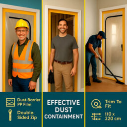 SolaDirect Dust Door With Zip 110 X 220 Cm - Renovation Dust-Barrier Curtain For Doorways - Double-Sided Zipper - Tape Mount - Trim To Fit - thumbnail 2