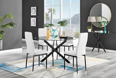 Furniturebox Uk Novara Black Leg 120Cm Round Glass Dining Table & 4 White Milan Black Leg Chairs - image 1