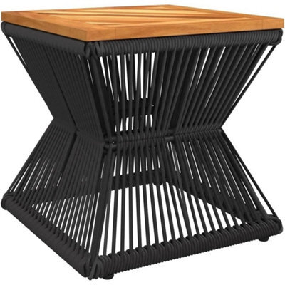 Coffee Table Round Side Solid Acacia Wood Tabletop Black Wire Base Living Room - image 1