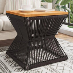 Coffee Table Round Side Solid Acacia Wood Tabletop Black Wire Base Living Room - thumbnail 4