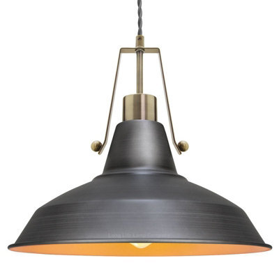 Long Life Lamps Company Industrial Antique Brass Ceiling Pendant Light Pewter Grey M0175 - image 1
